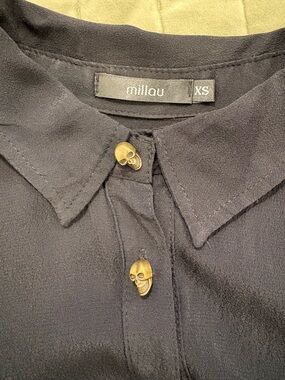 Millau Black Women’s Button Down Shirt with Skull Buttons